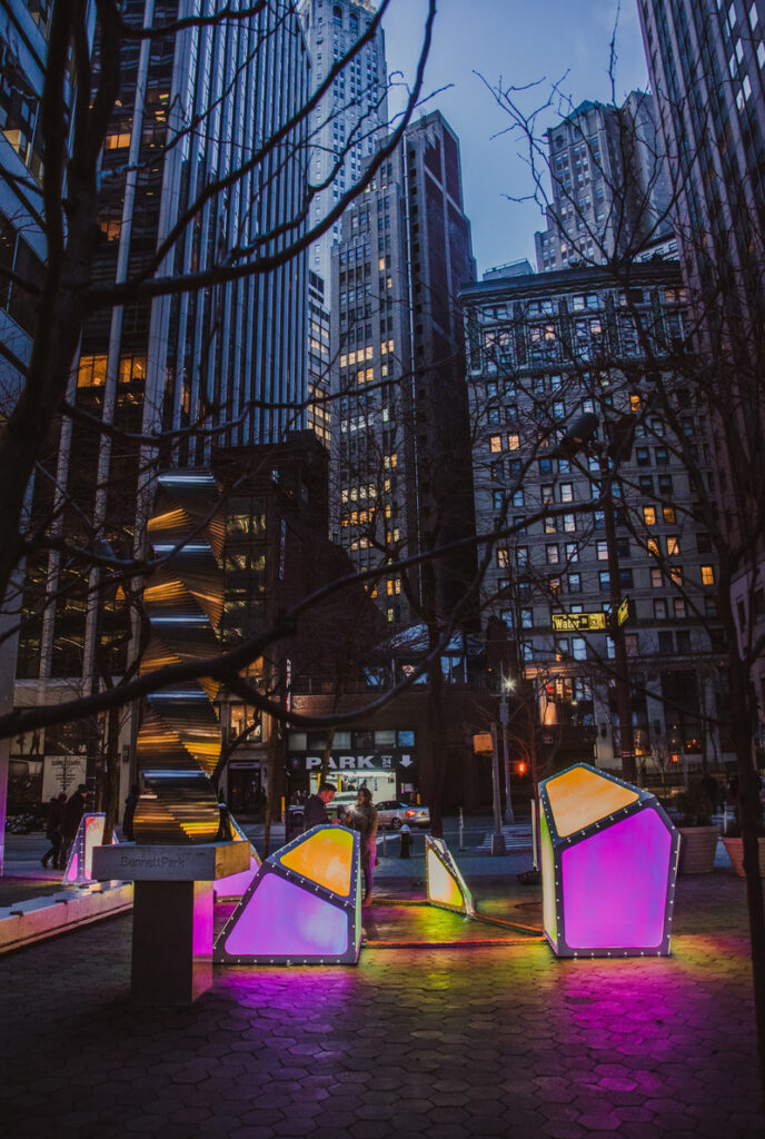 Project 1: Oscillation in New York City utilizing sight, sound, and movement to spark spontaneous social interactions and conversations within a once underutilized plaza.
Photo credit: Savannah Lauren