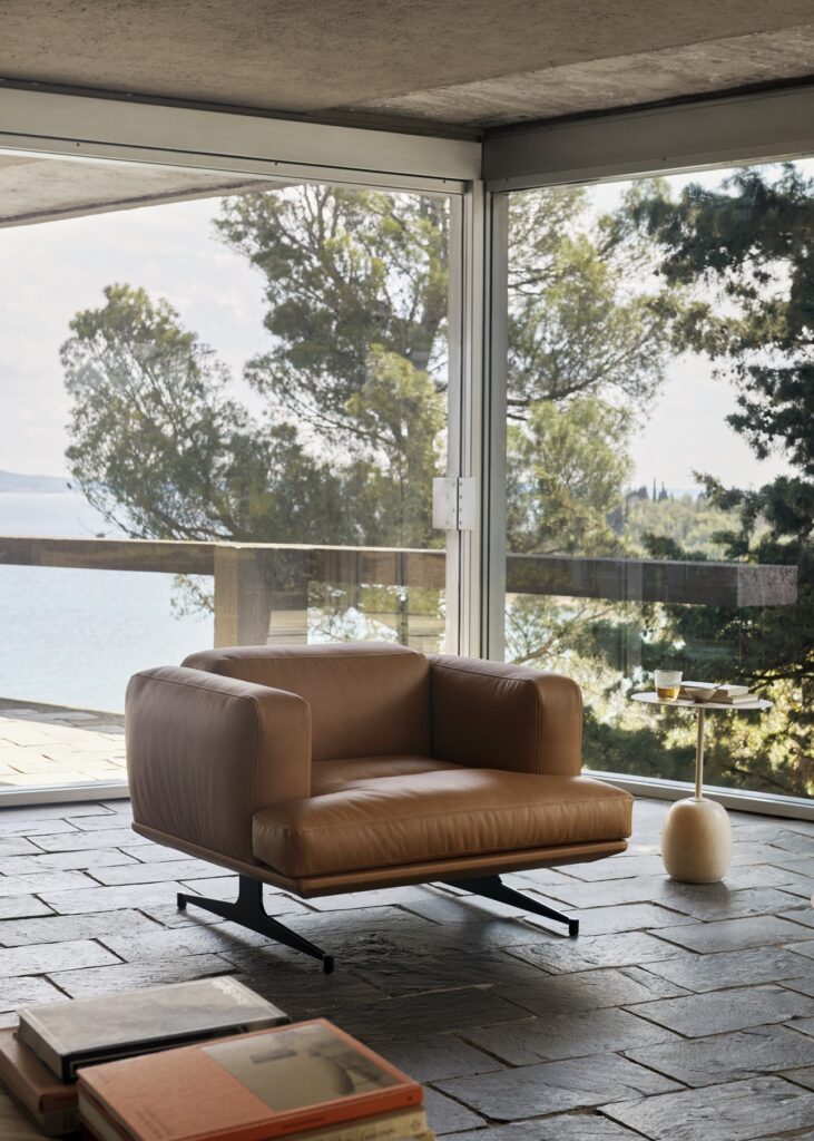 Initially released as a two and three-seater sofa, the Inland series now includes an elegant lounge chair and versatile pouf, both reflecting the original design with inviting curves and a steel-footed base that creates a floating illusion.

