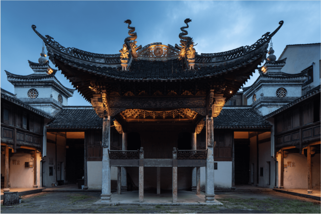 Project name: Floodlighting Design for Damiao Temple, Fengqiao, Location: Zhuji City, China