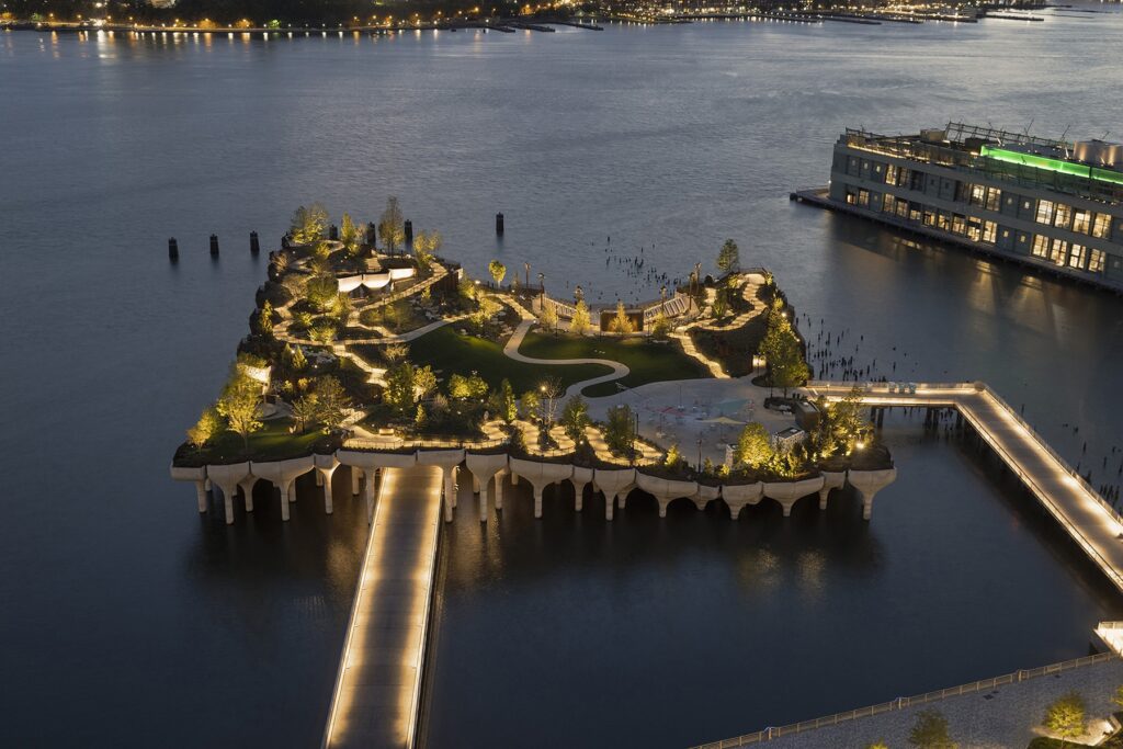 "Discover the Urban Oasis: Little Island in NYC Transformed with Light and Greenery!"
