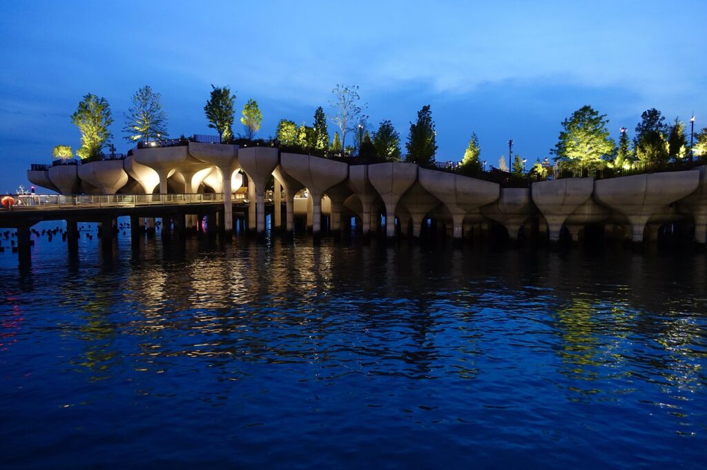 "Discover the Urban Oasis: Little Island in NYC Transformed with Light and Greenery!"