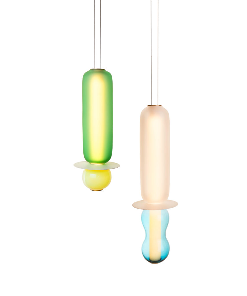 Above L-R: Crest Tassel, Lozenge Squircle and Lozenge Wave pendant lights, £2,650 each, by Curiousa

