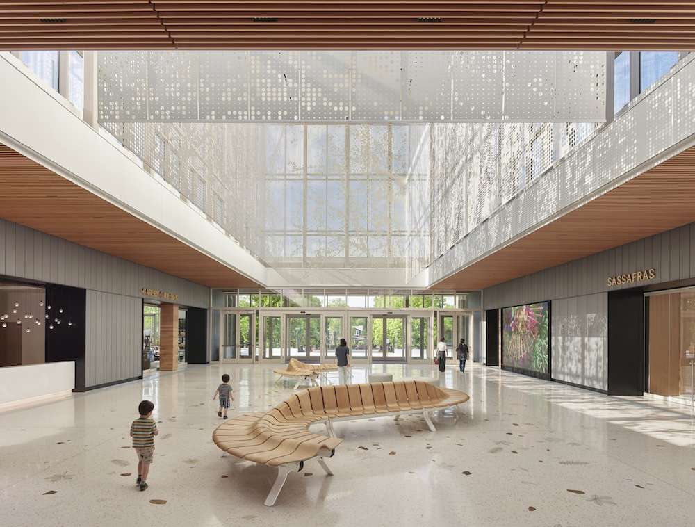 An interior lobby view of the Jack C. Taylor Visitor Center