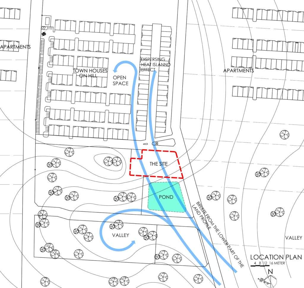 The Concrete Cloud - The site receives constant breeze from the lower part of the land profile, the lifted structure unblocks the wind towards the residential blocks
