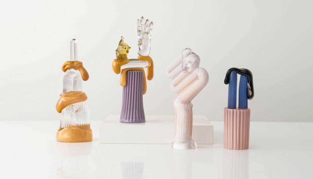 Scribble Stack, Bird in Hand, Pink Scribble, Watching Snow Melt, 2024 by Rasmus Nossbring for Hostler Burrows at Design Miami. 2024 (Image courtesy of Hostler Burrows)