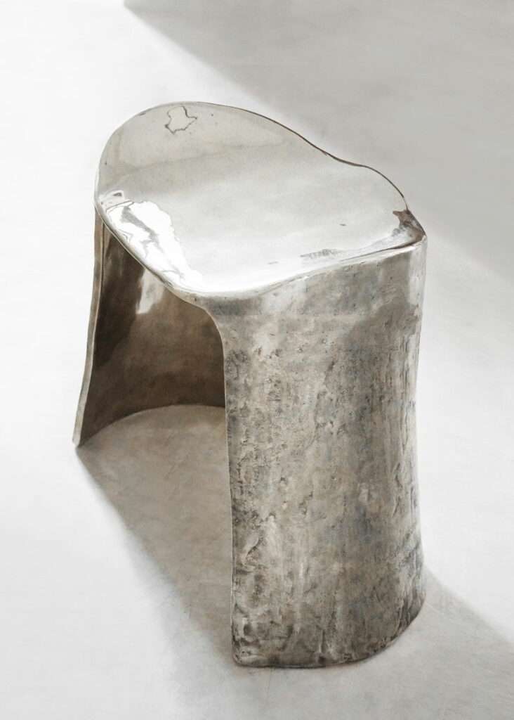 Tavit Aluminium stool by Florence Louisy for Aequo Gallery at Design Miami. 2024 (Image courtesy of Aequo Gallery).