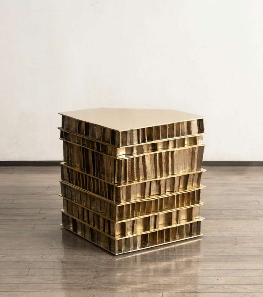 Gear Side Table III, 2023 by Hector Esrawe for Ateliers Courbet at Design Miami, 2024 (Image credit - Joe Kramm, courtesy of Ateliers Courbet)