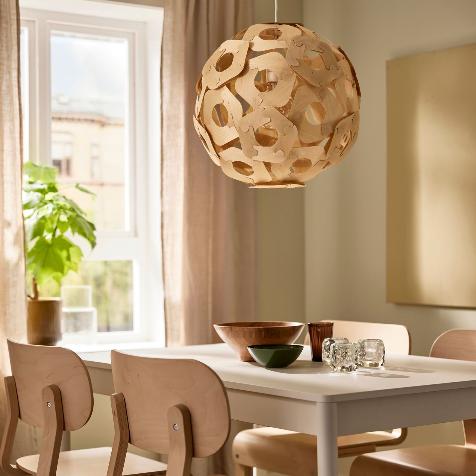 IKEA lamp from birch veneer eminates soft light