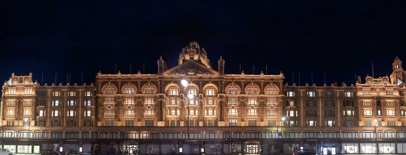 The façade lighting of Harrods in London