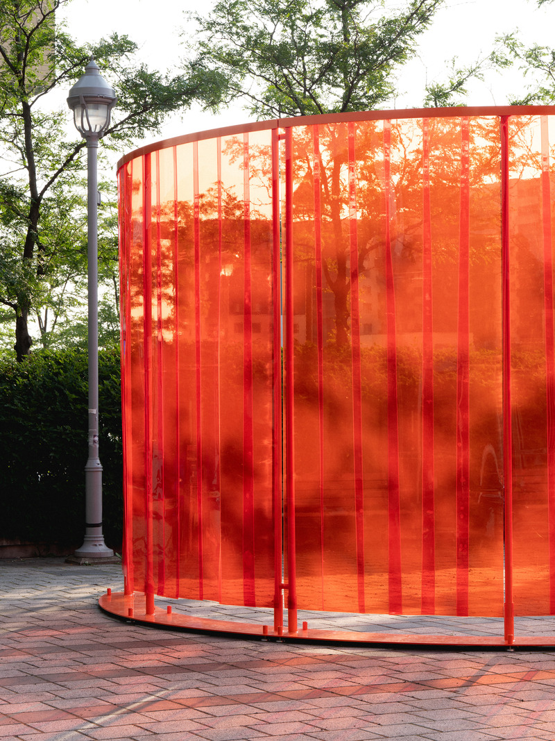 Curtain made from orange strips