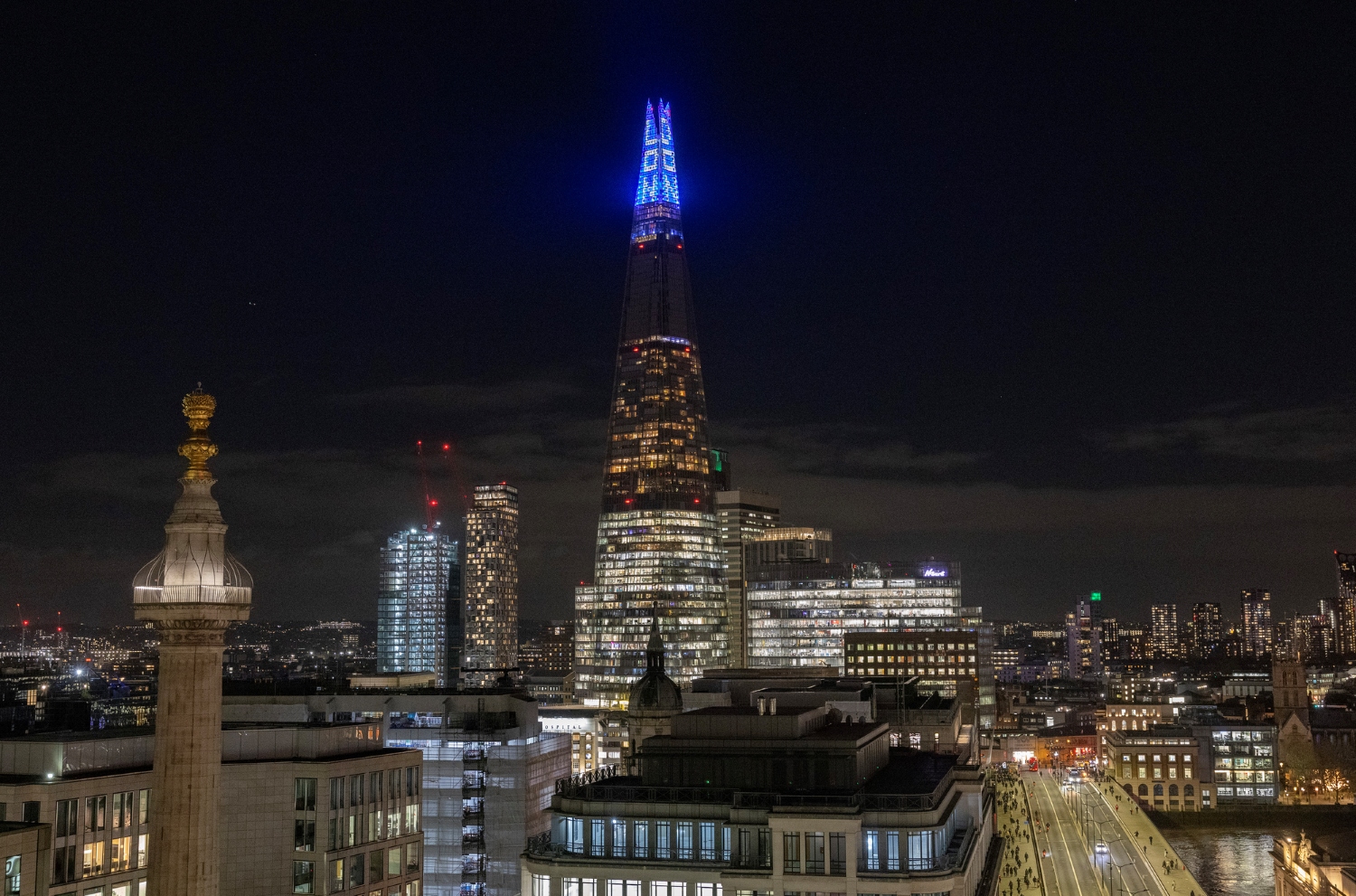 General view of this year's Christmas light display at The Shard, London, created in collaboration with 12 artists who all work within the building, led by artist Gustavo Zuluaga Villegas, a member of the building’s housekeeping team. Picture date: Tuesday November 25, 2025. PA Photo.