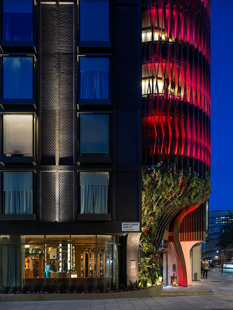 The BoTree Lattice lighting in red