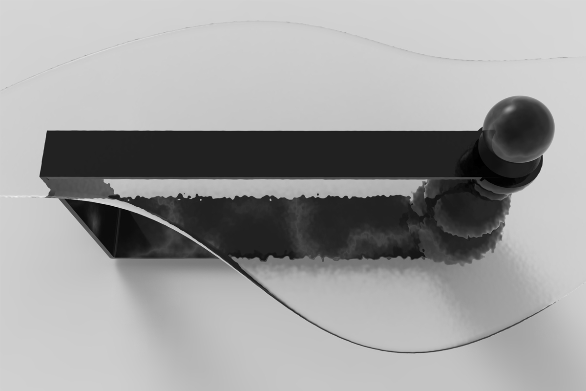 River & Stones, glass top resembles water flow