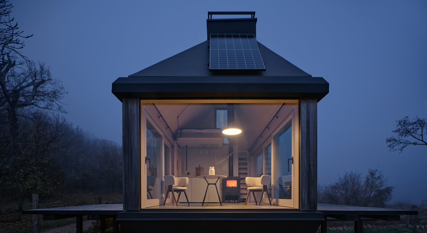 Cabin Devin at night