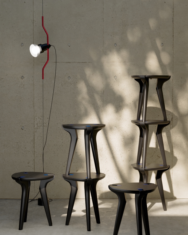 Baiji stools black stacked