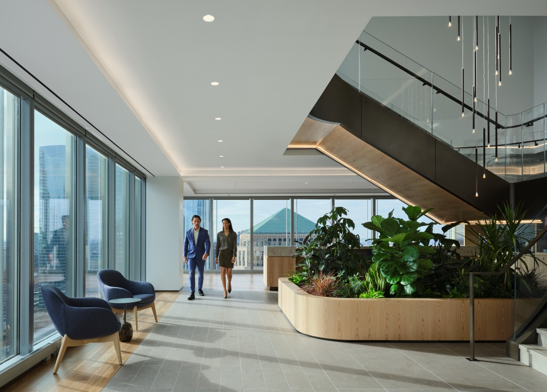 Crowell & Moring Chicago office, designed by Perkins&Will with lighting design by LOOP Lighting.