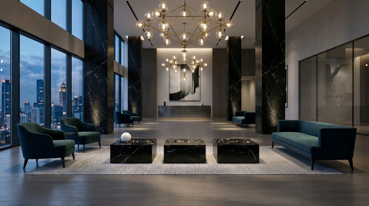 Pearl Table in Hotel Lobby