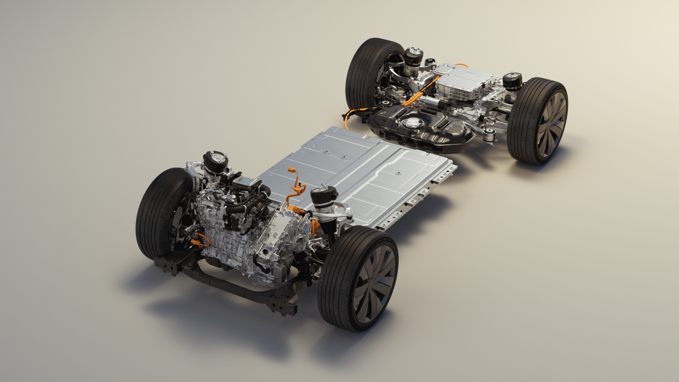 Technical diagram of the 800V active suspension and steer-by-wire chassis