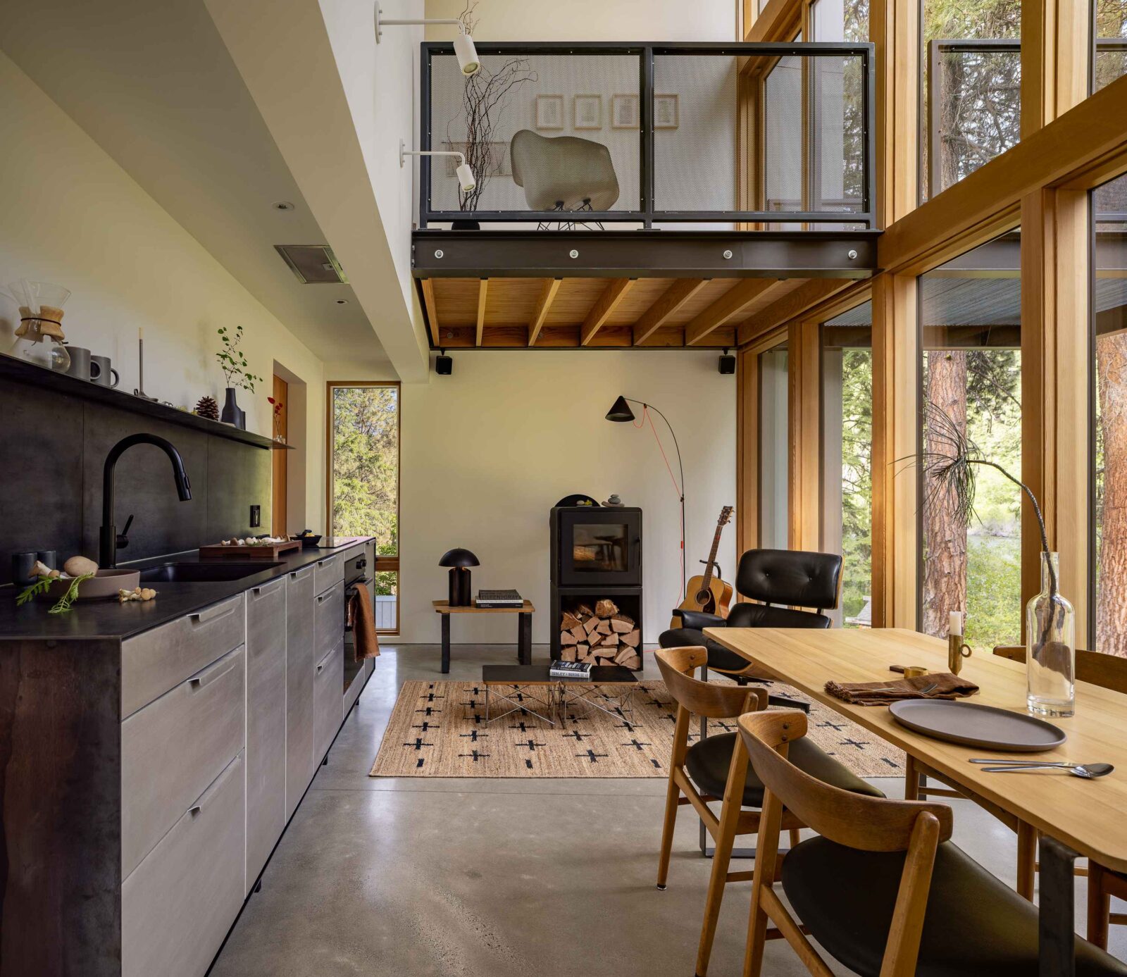 Wenatchee River Cabin by Wittman Estes. Living room and kitchen.
