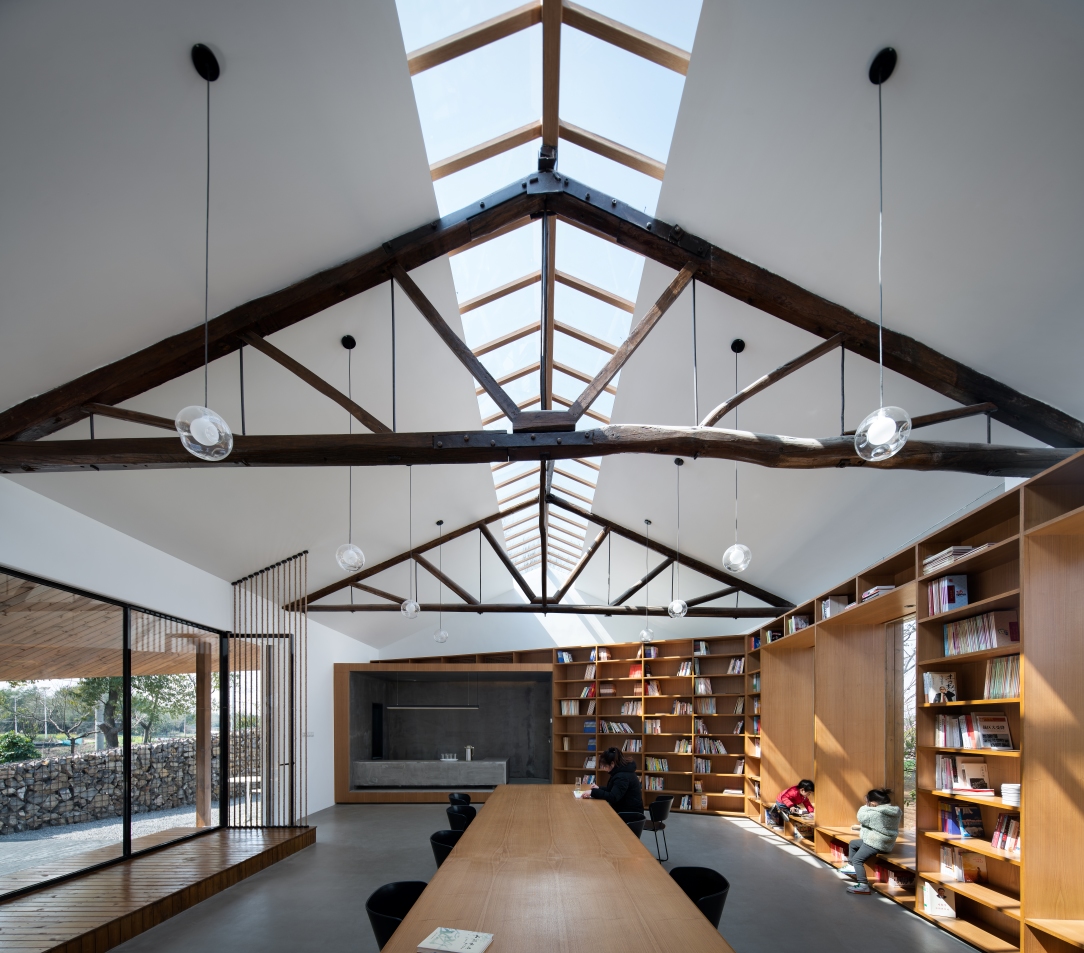 reading area lit by the skylight