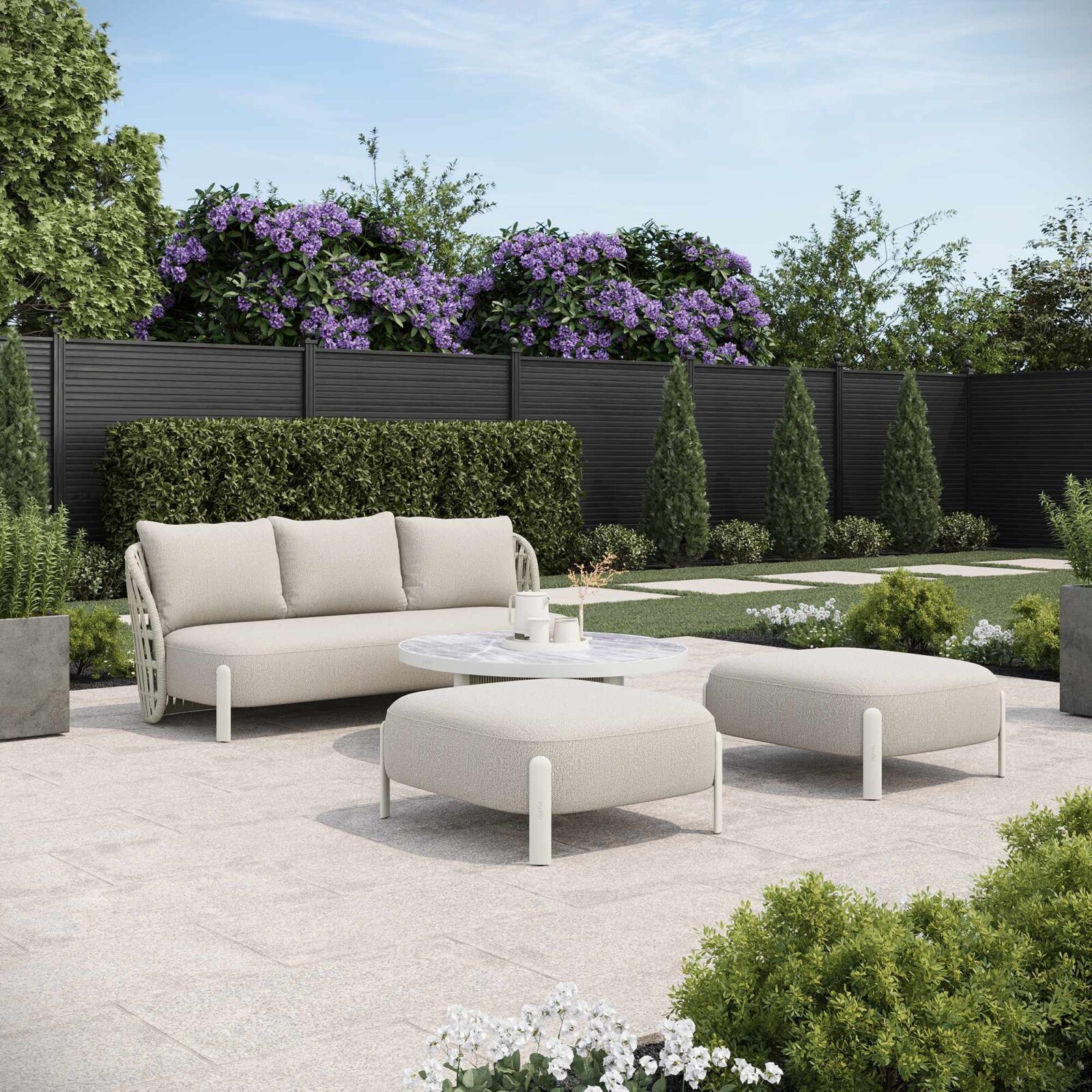 Elemental three seat sofa and footstool by NUMA