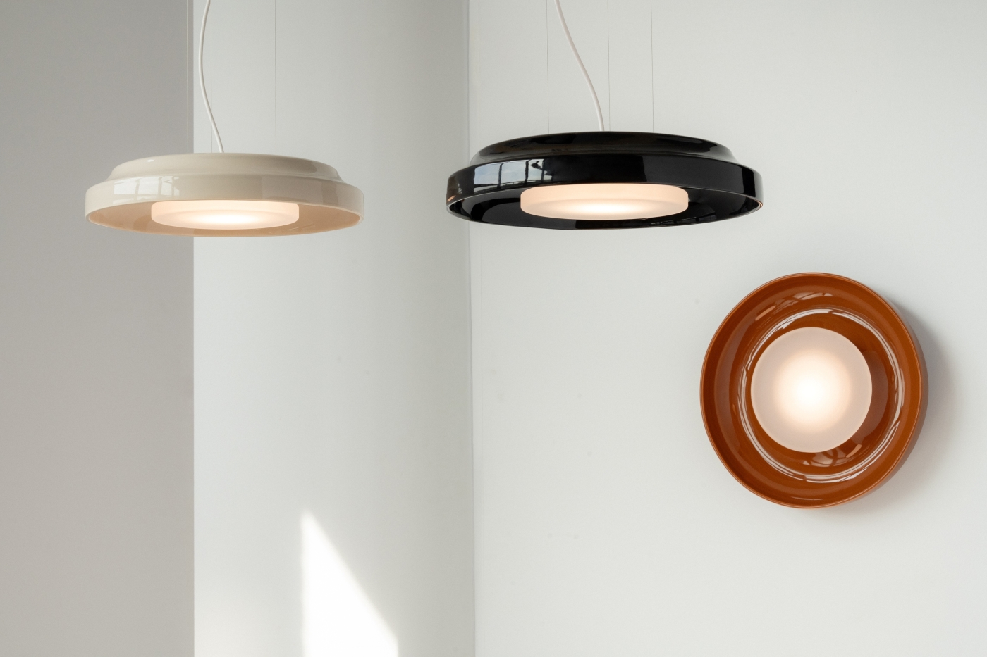 Coal Black, Terracotta Brown and Ivory White Torno pendants