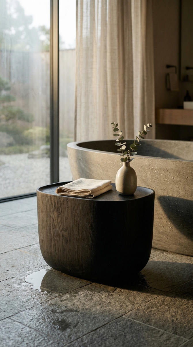 A vase and a book on Ishi stool