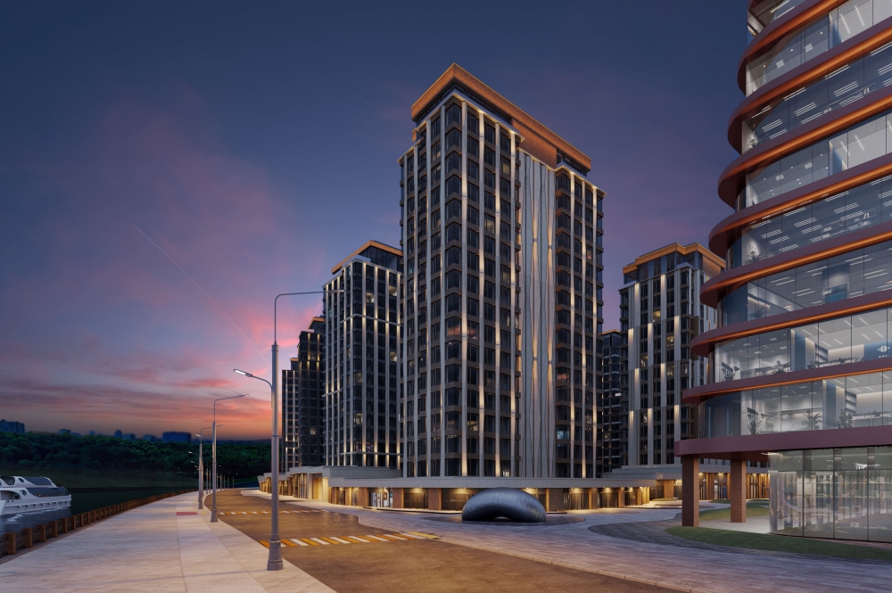 Amber lighting on upper floors