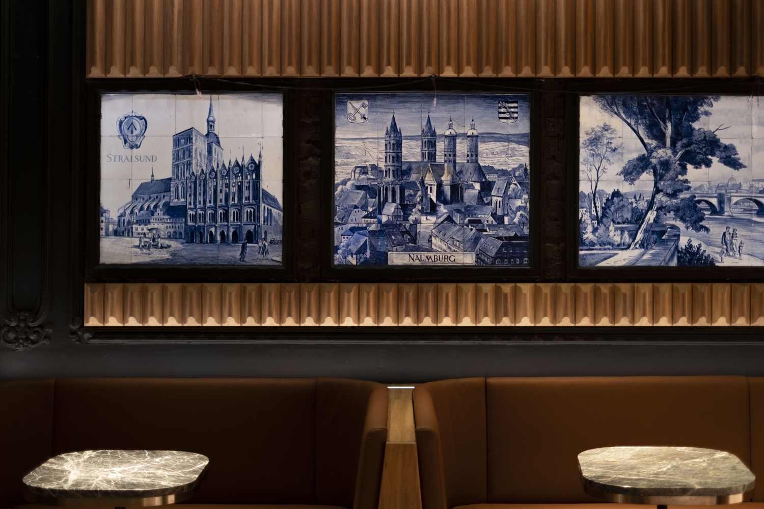 German towns in Meisen blue ceramics