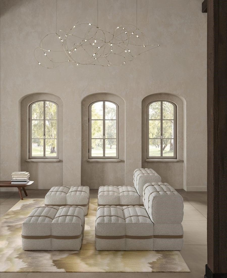 Haybale lounge chair and Flock of Light lamp